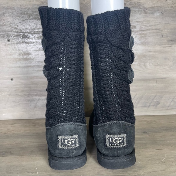 UGG Women’s 7 Black Tularosa Route Cable Knit Pull On Crochet Buckle Boots - Picture 4 of 14